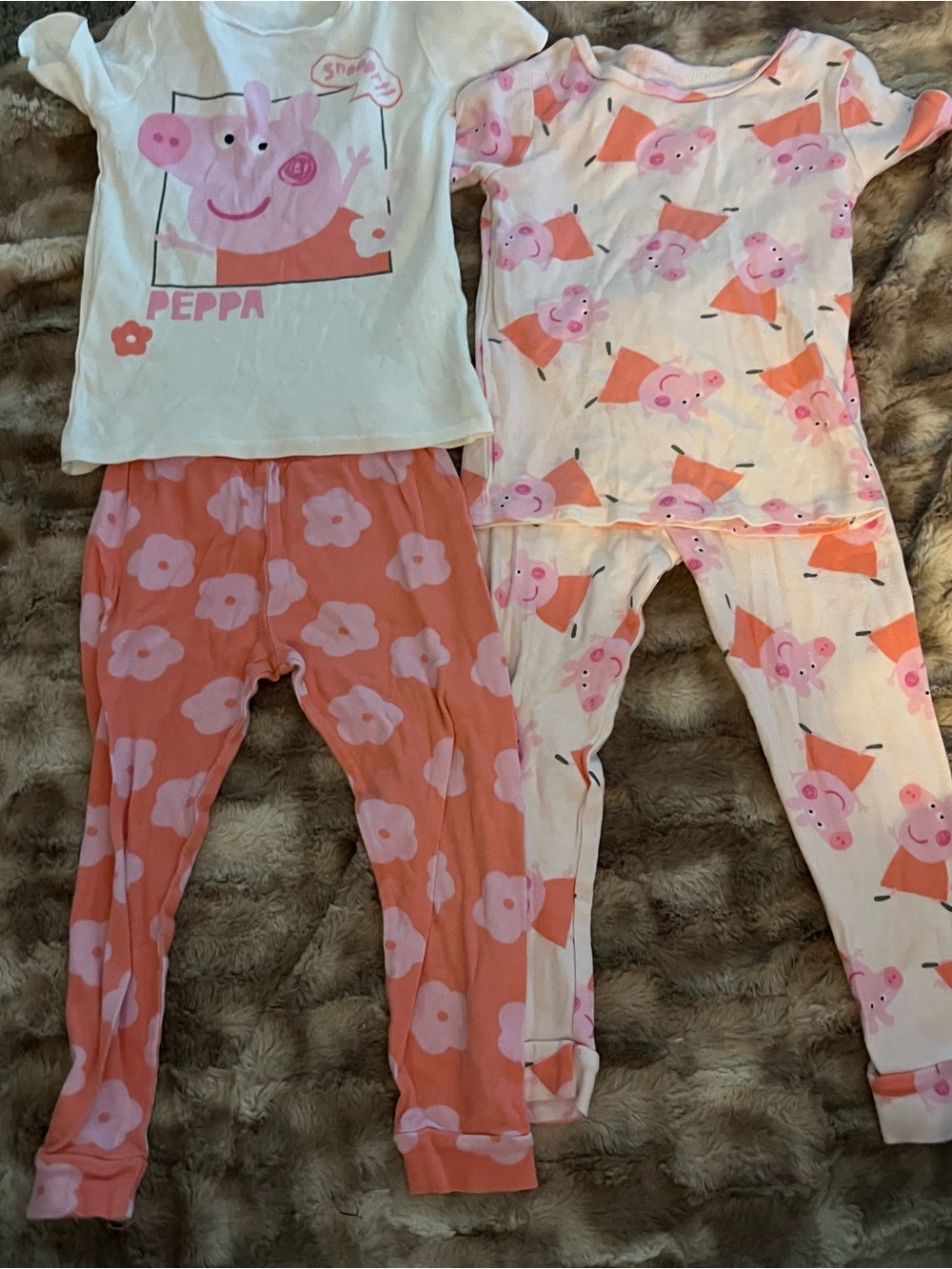 Peppa Pig Girls 4T 4-Piece Cotton Knit Pajama Set Short Sleeve Pink/White